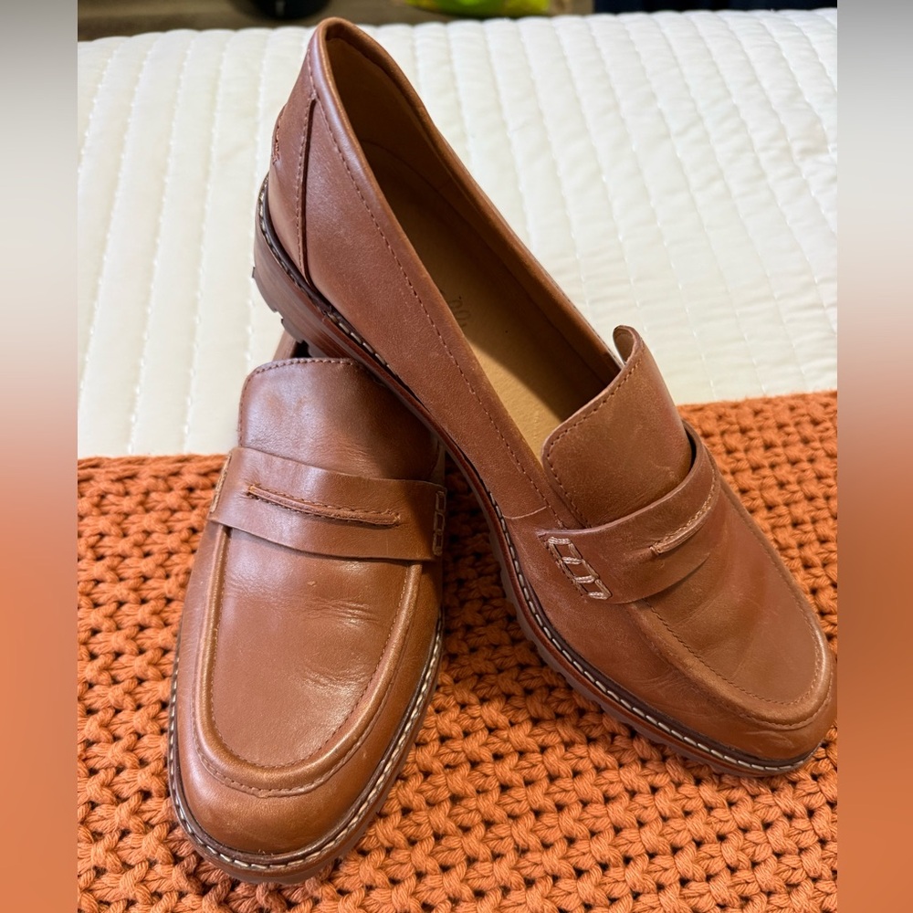 Madewell Women's Leather Penny Loafers in Cognac Brown